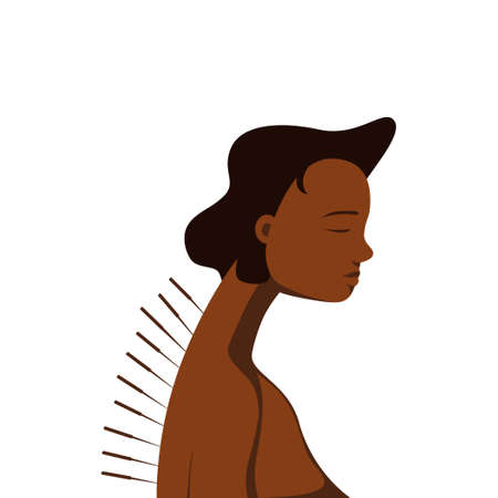 Woman with needles in her back vector flat design illustration.のイラスト素材