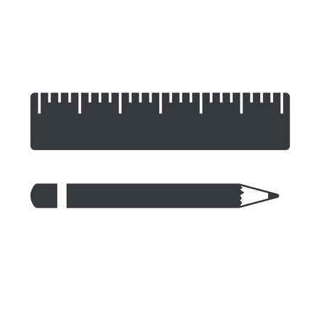 Black filled ruler and pencil vector icon isolated on white transparent background.のイラスト素材