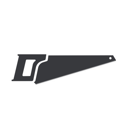 Black filled hand saw vector icon isolated on white transparent background.のイラスト素材