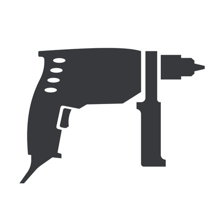 Black filled hammer drill vector icon isolated on white transparent backgroundのイラスト素材