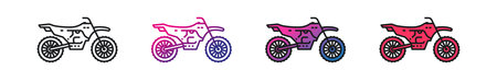 Set of Motorcycle vector outline style black, gradient linear icons isolated on transparent...
