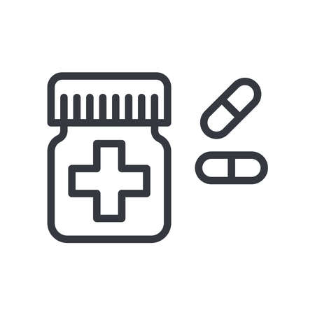 Black linear medical icon of pills pills, medicine, medicine, vitamins isolated on transparent background. Outline iconのイラスト素材