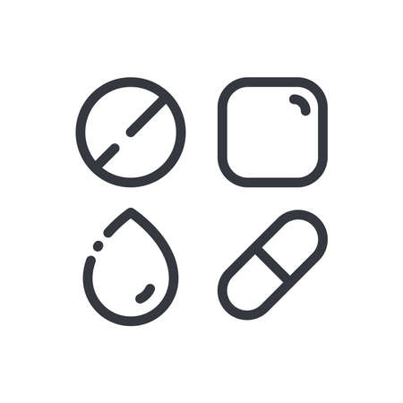 Black linear medical icon of pills pills, medicine, medicine, vitamins isolated on transparent background. Outline iconのイラスト素材