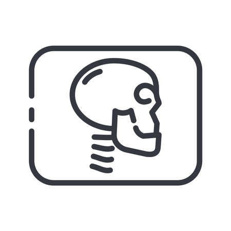 Line icon of a roentgen procedure. Scull sign side view. Healthcare symbol isolatedのイラスト素材