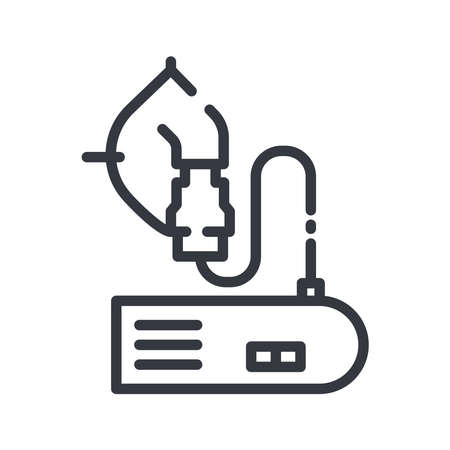 Line icon of a respiratory face mask side view. Nebulizer symbol isolated on transparent background.のイラスト素材
