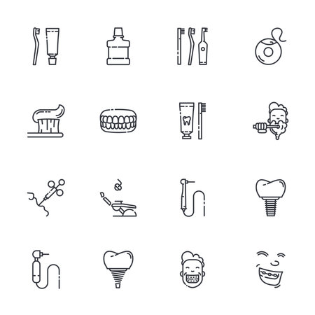Set of vector Healthcare and medical line icons isolated on white transparent background. Dental symbols.のイラスト素材