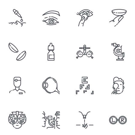 Set of vector outline eye care icons isolated on transpatent background.のイラスト素材