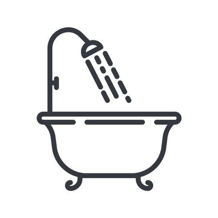 Vector line icon of a bathtub isolated on transparent background. Shower symbol.のイラスト素材