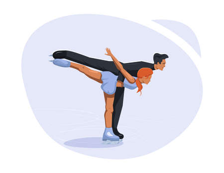 Figure skating vector flat design illustration. Two skaters perform elements together as a pair.のイラスト素材