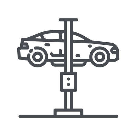 Vector line icon of a service inspection station and a lifted car side view isolated on transparent background.のイラスト素材