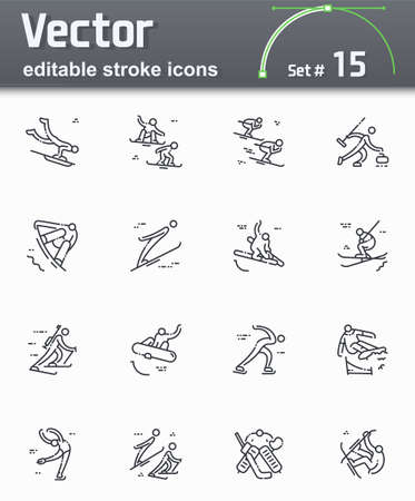 Snowboard, skiing, figure skating, biathlon and ther competition symbols isolated on transparent background.のイラスト素材