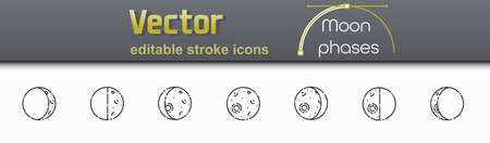 Set of moon phases line icons isolated on transparent background. Vector editable strokeのイラスト素材