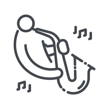 Vector line icon of a musician playing saxophone. Musical instrument icon isolated on transparent background.のイラスト素材