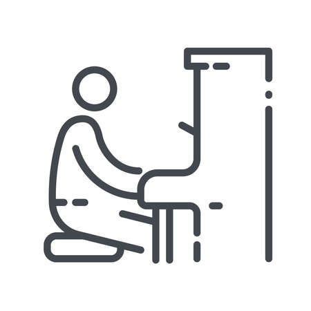 Vector line icon of a piano player side view isolated on transparent backgroundのイラスト素材