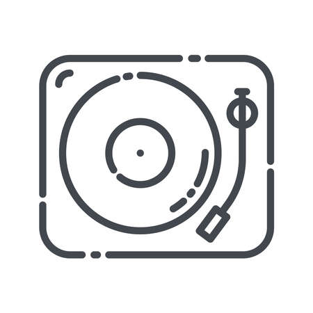 Vector line icon gramophone with record. Vinyl disc web icon.のイラスト素材