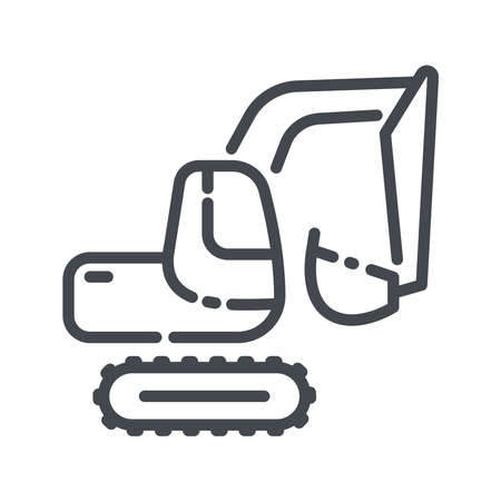 Excavator line icon isolated on white transparent background. Construction, building and agriculture symbol.のイラスト素材