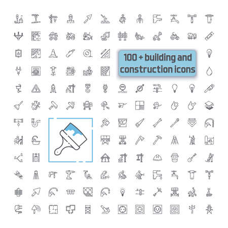 Set of vector construction line icons isolated on white transparent background.のイラスト素材