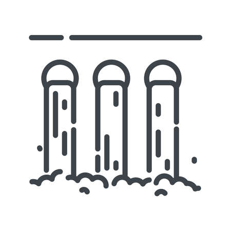Vector hydroelectric power station line icon isolated on transparent background. Dam and water outlet symbolのイラスト素材