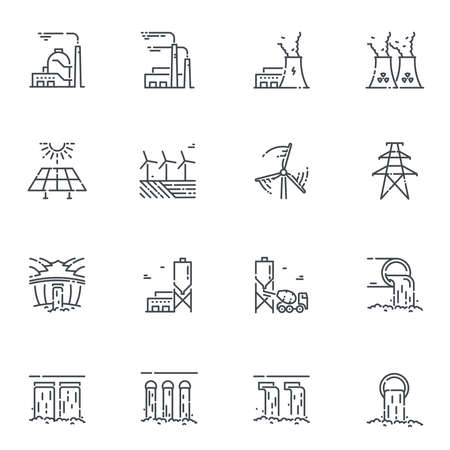 Vector power supply and electricity line icon set isolated on transparent background. Alternative energy generation symbolsのイラスト素材
