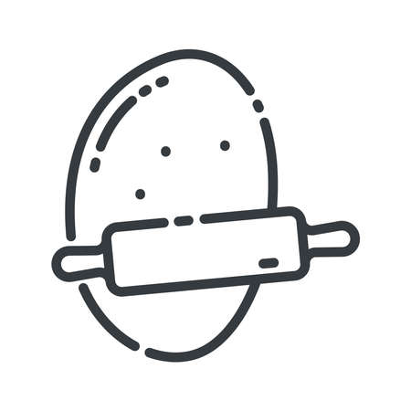 Rolling pin and dough vector line icon isolated on white transparent background. Symbol of kitchen appliance.のイラスト素材