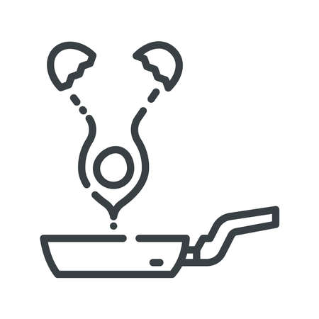 Vector line icon of a frying pan with egg isolated on transparent background. Kitchen utensil symbol.のイラスト素材