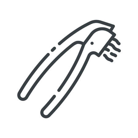 Vector line icon of a garlic press isolated on transparent background. Kitchen utensil symbol.のイラスト素材
