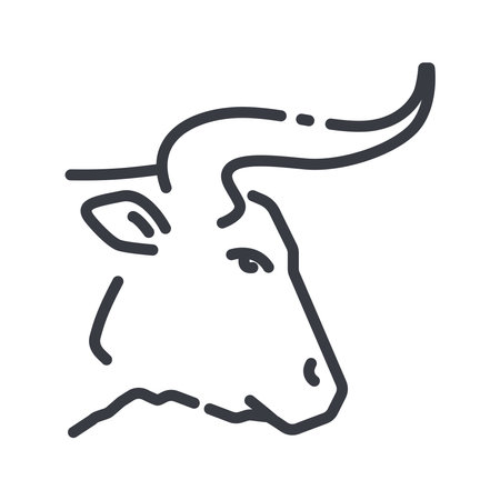 Vector line icon of a bull head side view isolated on transparent background.のイラスト素材