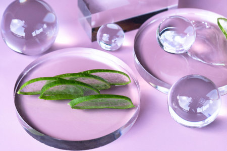 Aloe leaves are artistically arranged in a tranquil setting.の写真素材