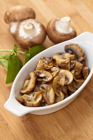 Sauteed portabella mushrooms and yellow onions.の写真素材