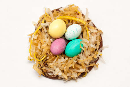Easter nest sugar cookies with decorative eggsの写真素材