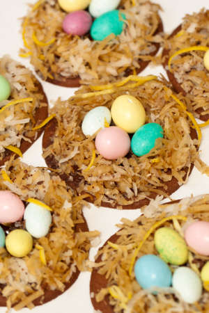 Easter nest sugar cookies with decorative eggsの写真素材
