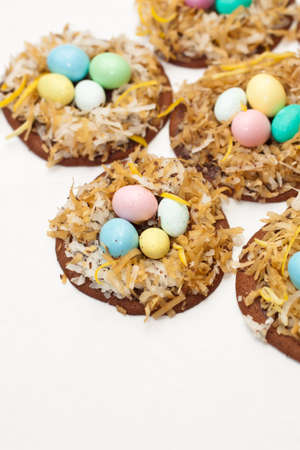 Easter nest sugar cookies with decorative eggs の写真素材