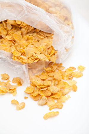 Macro of a bunch of cereal in a clear bag