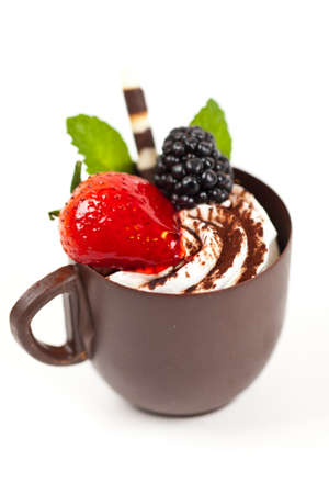 Chocolate coffee cup filled whith mousseの写真素材