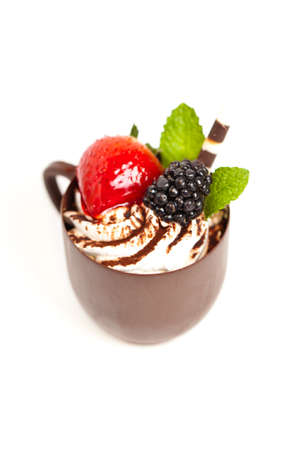 Chocolate coffee cup filled whith mousseの写真素材