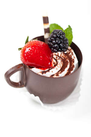 Chocolate coffee cup filled whith mousseの写真素材