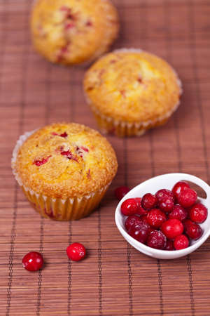 Freshly baked cranberry muffins の写真素材