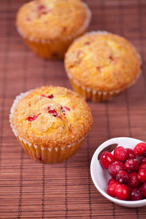 Freshly baked cranberry muffinsの写真素材