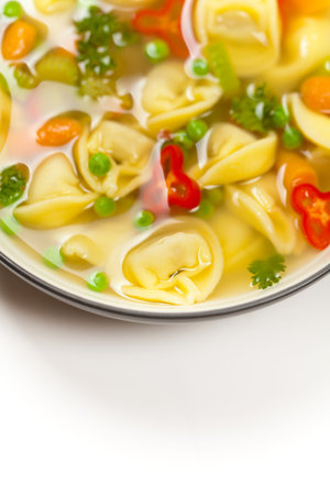 Delicious and Hearty Vegetable Soup with Tortelliniの写真素材