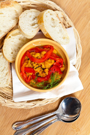 Appetizer  Roasted Yellow and Red Bell Pepper Spread with bread