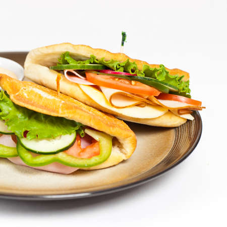 Sandwich with turkey, tomato, cucumberの写真素材
