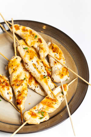Grilled chicken meat on skewerの写真素材