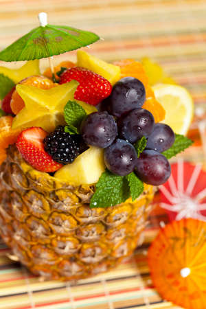 Fruit Salad in a Pineapple  Selective focus の写真素材