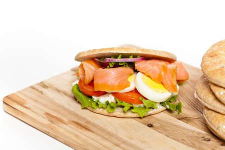 Salmon Bagel Sandwich  Flatbread  Selective focus の写真素材