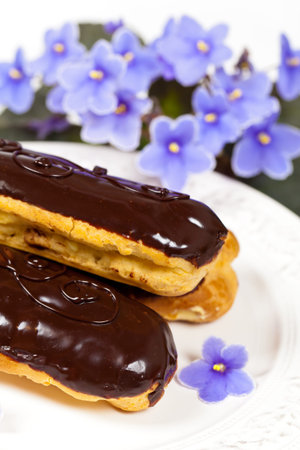 Delicious homemade eclairs with a chocolate ganache
