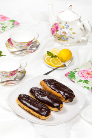 Delicious homemade eclairs with a chocolate ganache