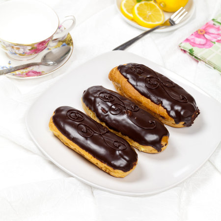 Delicious homemade eclairs with a chocolate ganache