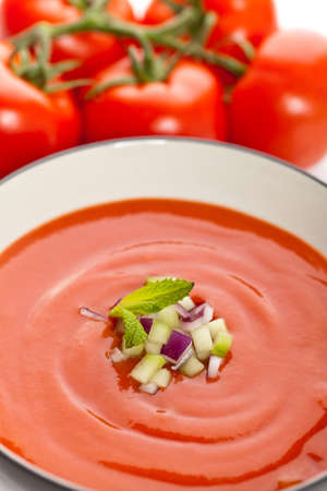 Bowl of tomato soup  Gazpacho  Selective focus の写真素材