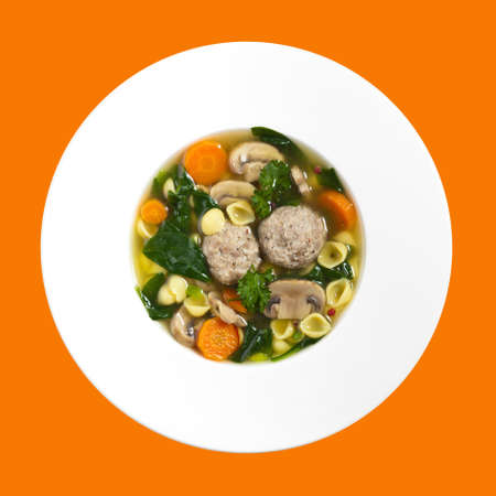 Spinach and Chicken meatball soupの写真素材