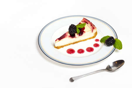 Cheesecake with fresh blackberryの写真素材